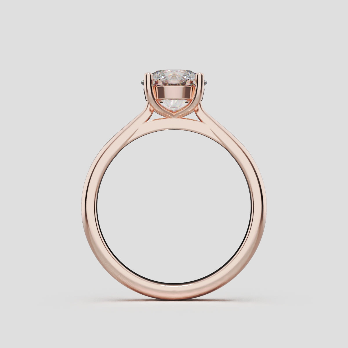 Navata, 1ct round lab grown diamond engagement ring, Cathedral Plain Sides, 18K rose gold - through finger