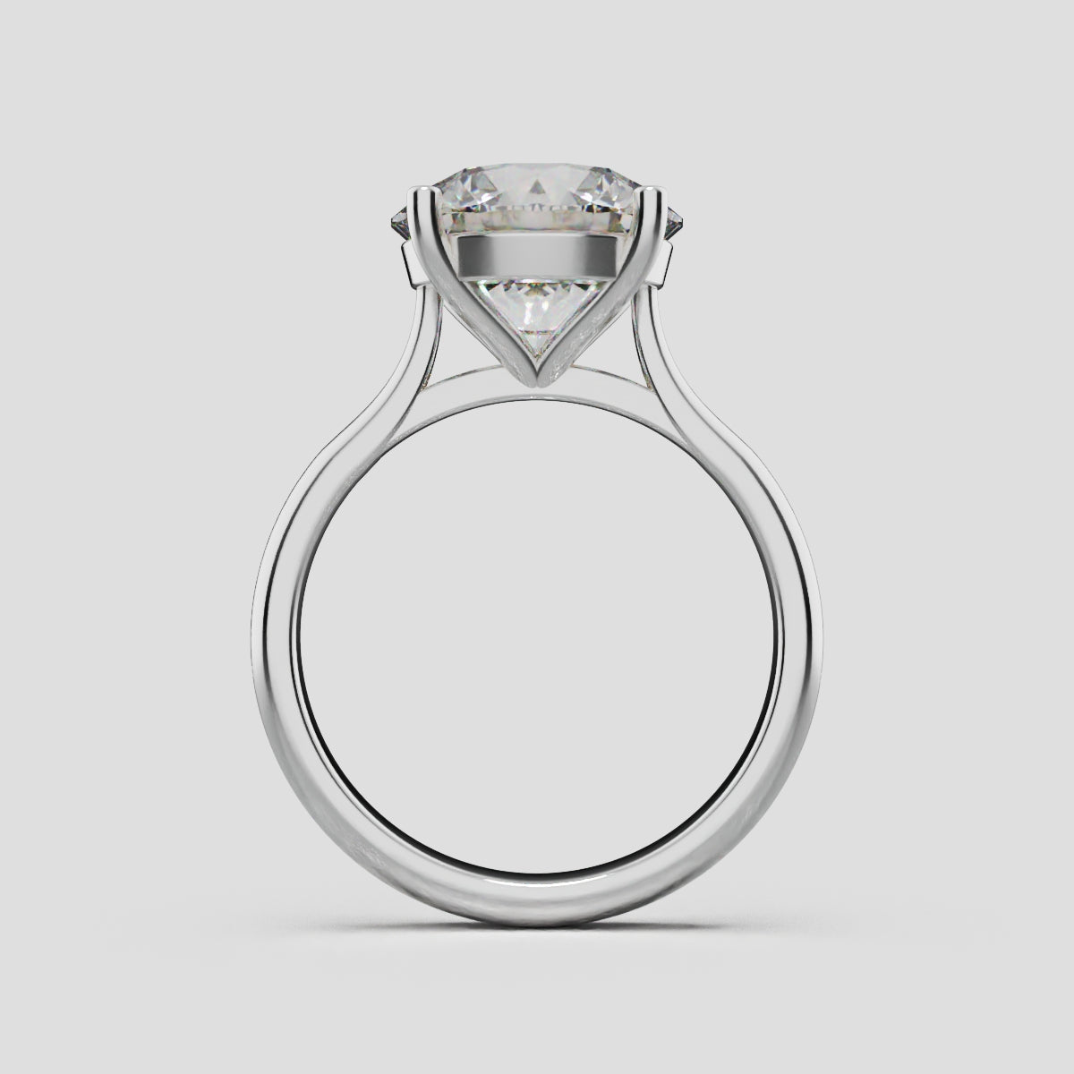 Navata, 3ct round lab grown diamond engagement ring, Cathedral Plain Sides, 18K white gold - through finger