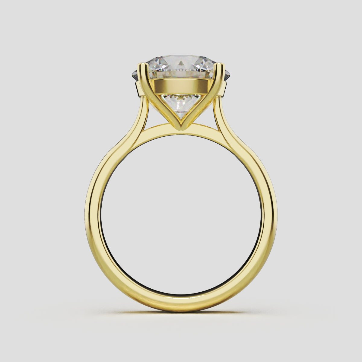 Navata, 3ct round lab grown diamond engagement ring, Cathedral Plain Sides, 18K yellow gold - through finger