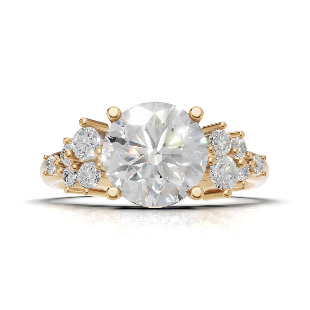 Grappolo, 1.5ct round lab grown diamond engagement ring, Cluster, 18K yellow gold - view 4