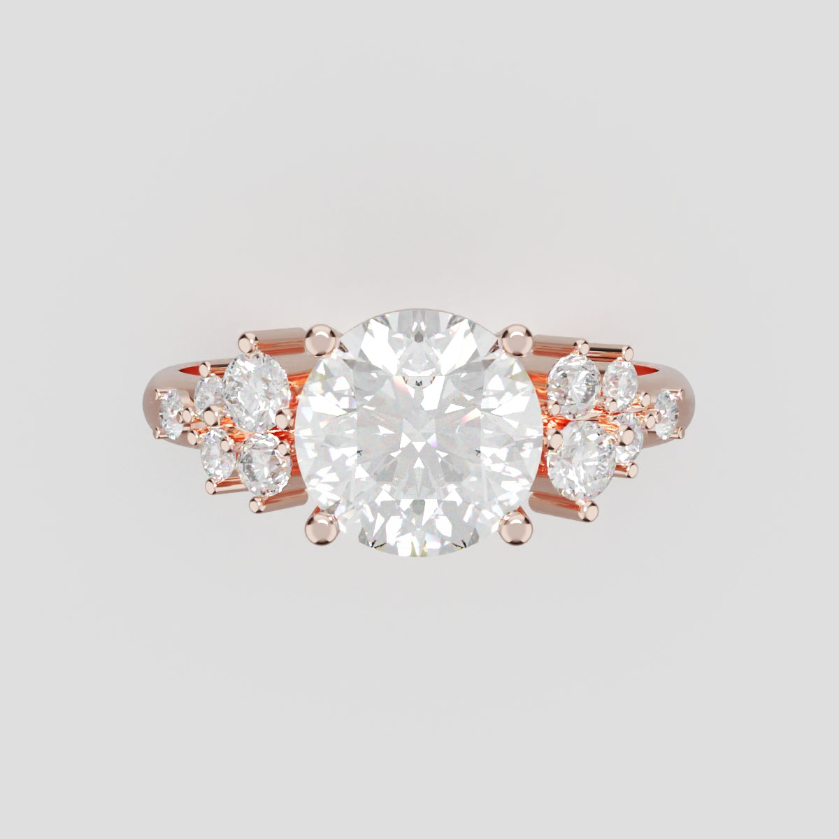 Grappolo, 1.5ct round lab grown diamond engagement ring, Cluster, 18K rose gold - front view