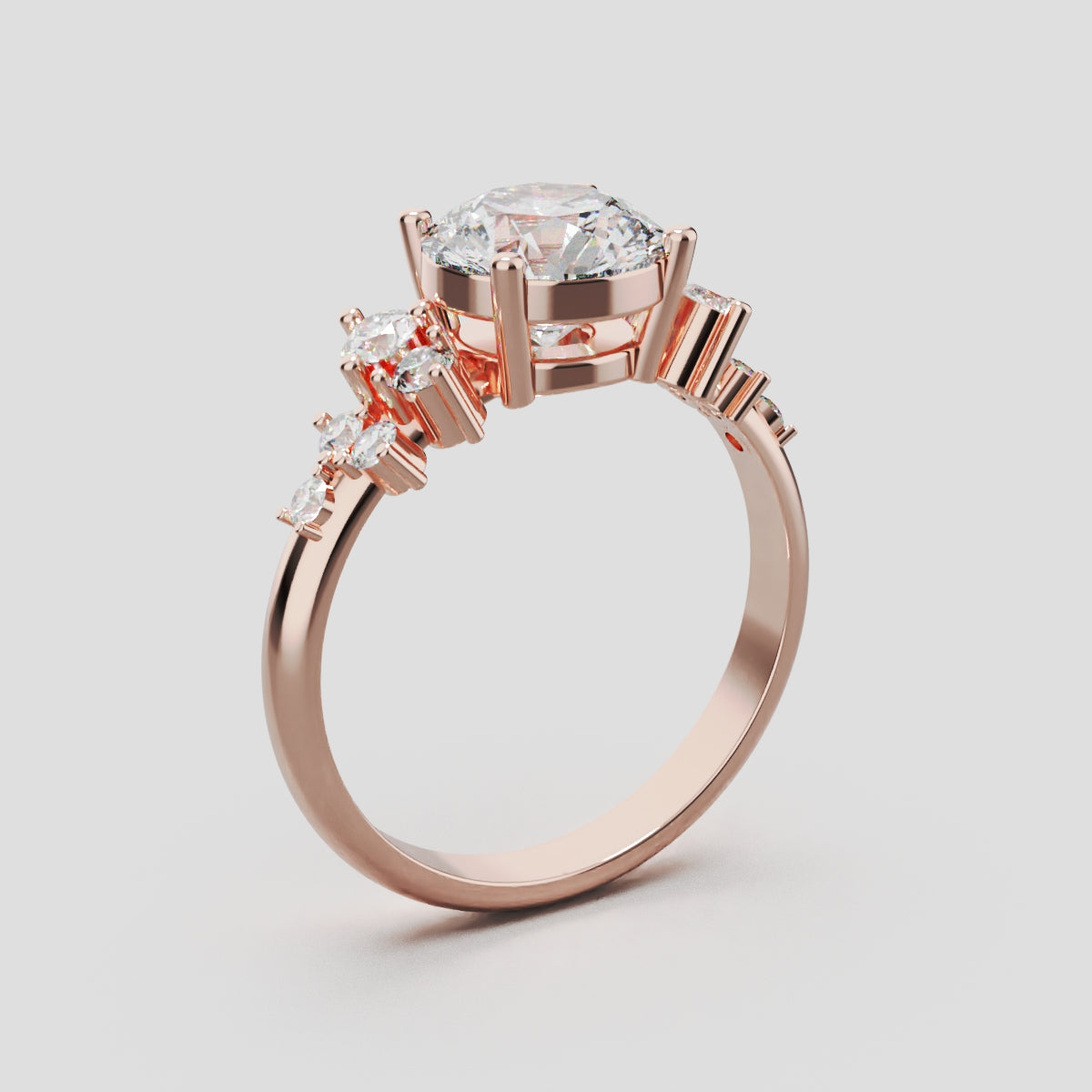 Grappolo, 1.5ct round lab grown diamond engagement ring, Cluster, 18K rose gold - ne