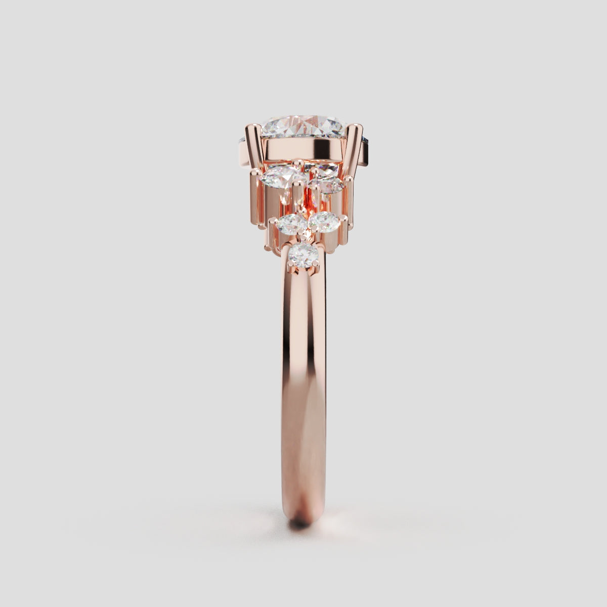 Grappolo, 1.5ct round lab grown diamond engagement ring, Cluster, 18K rose gold - side view