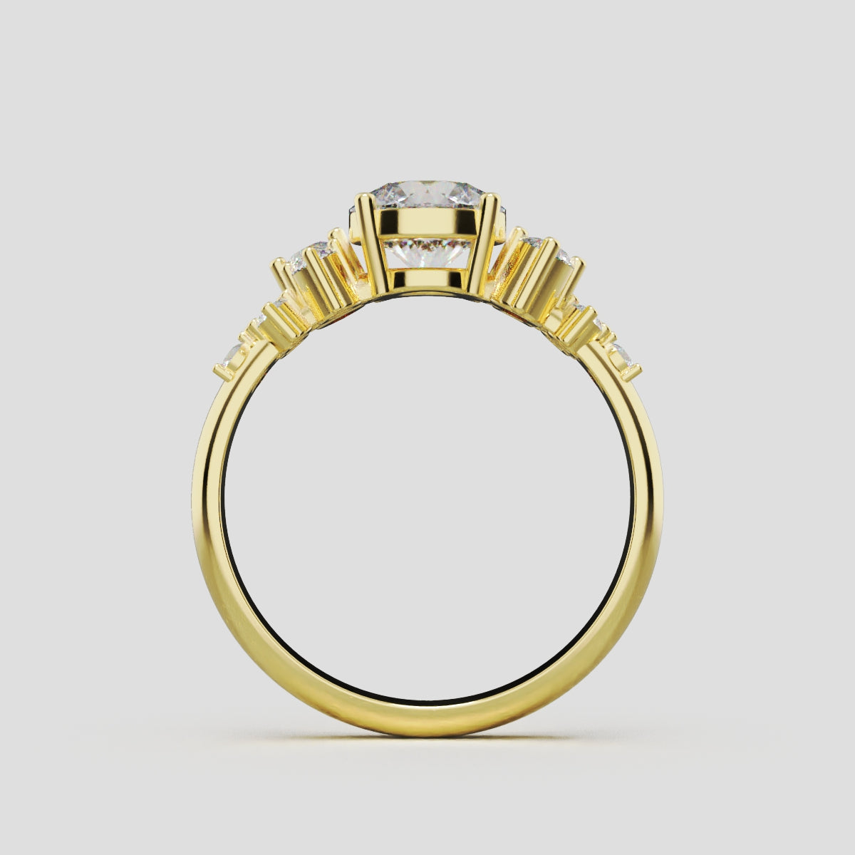 Grappolo, 1ct round lab grown diamond engagement ring, Cluster, 18K yellow gold - through finger