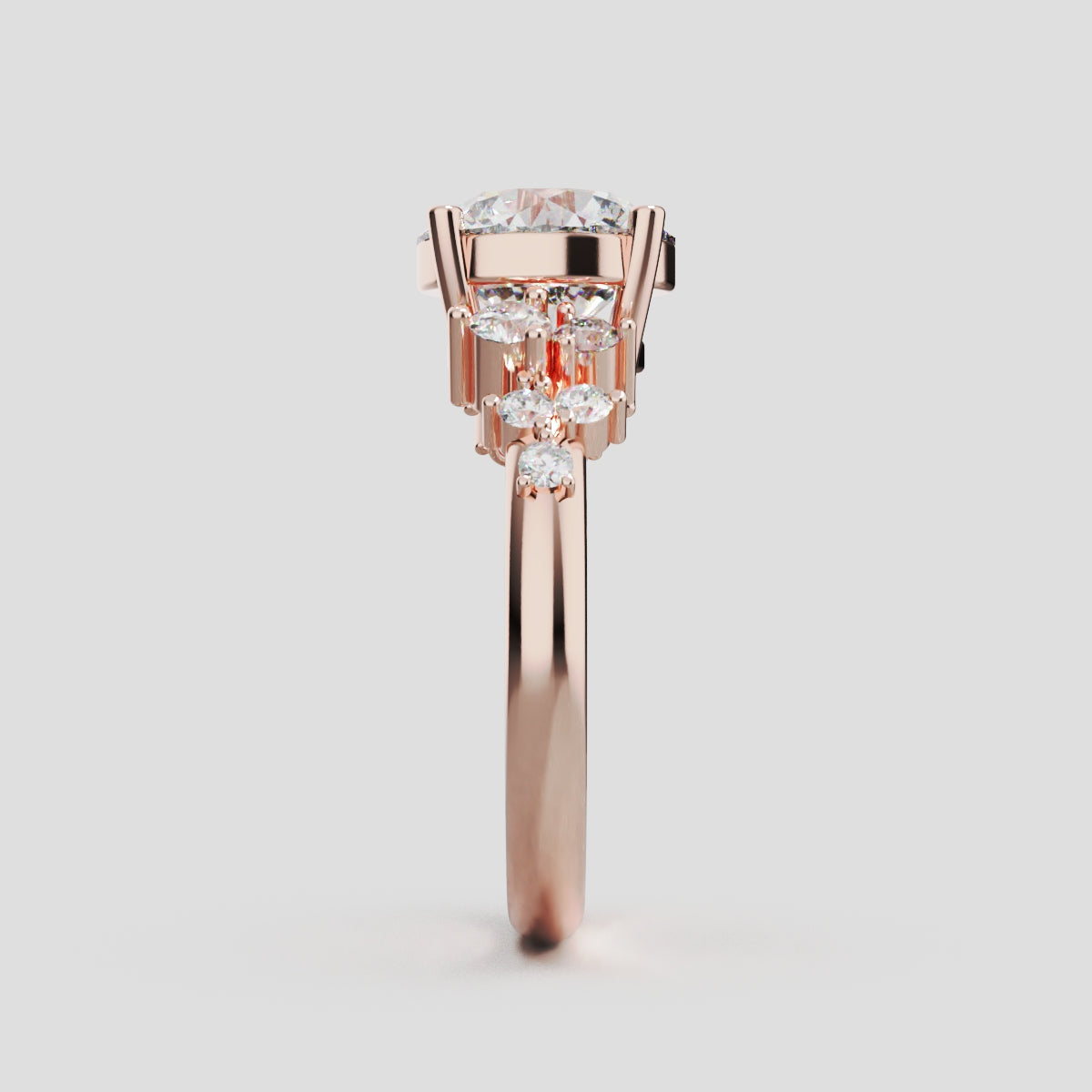 Grappolo, 2ct round lab grown diamond engagement ring, Cluster, 18K rose gold - side view