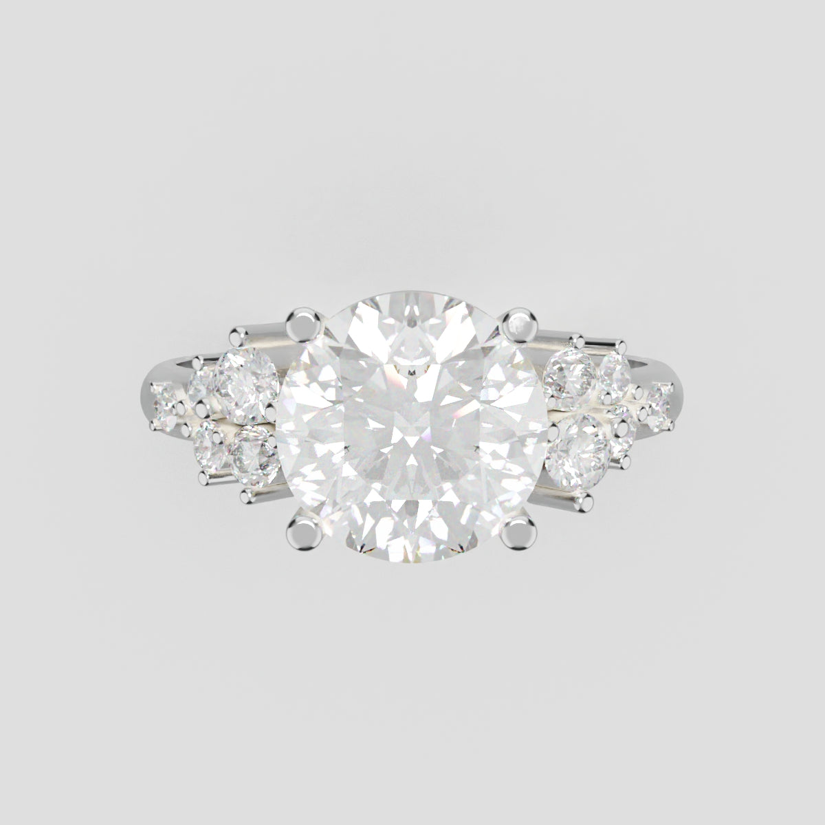 Grappolo, 2ct round lab grown diamond engagement ring, Cluster, 18K white gold - front view