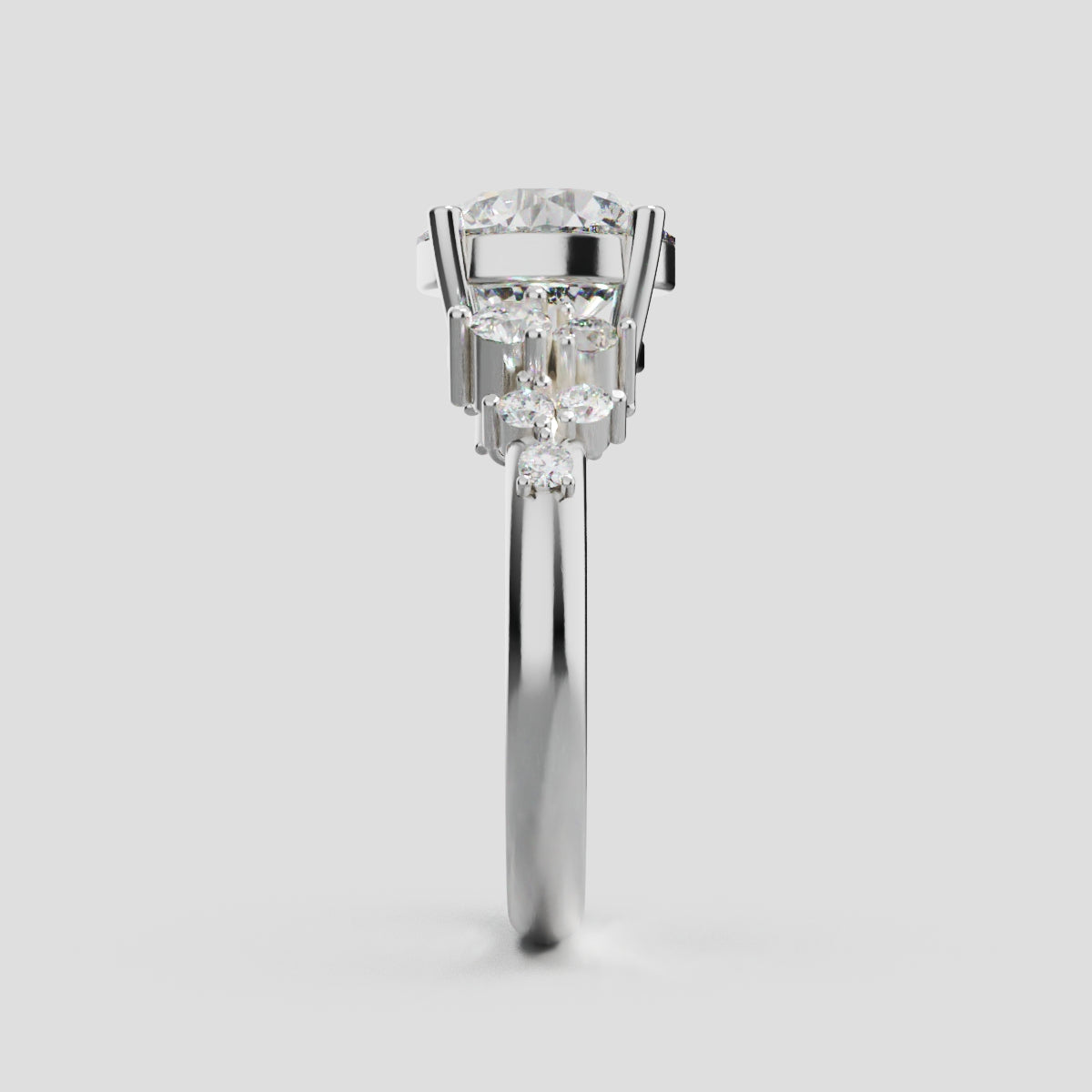 Grappolo, 2ct round lab grown diamond engagement ring, Cluster, 18K white gold - side view