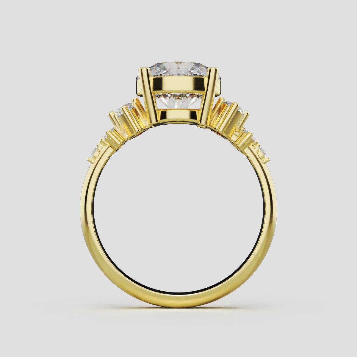 Grappolo, 2ct round lab grown diamond engagement ring, Cluster, 18K yellow gold - through finger