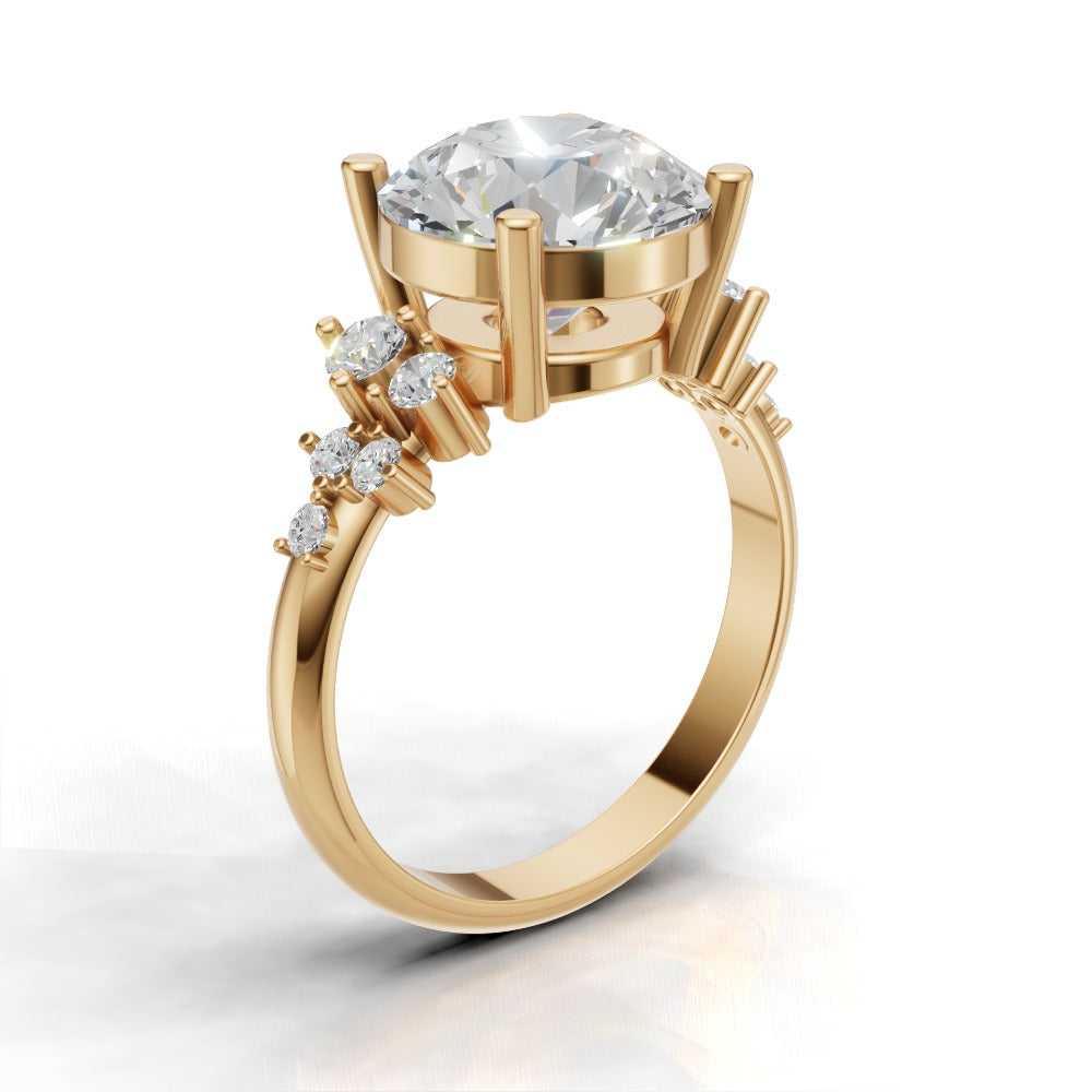 Grappolo, 3ct round lab grown diamond engagement ring, Cluster, 18K yellow gold - ne