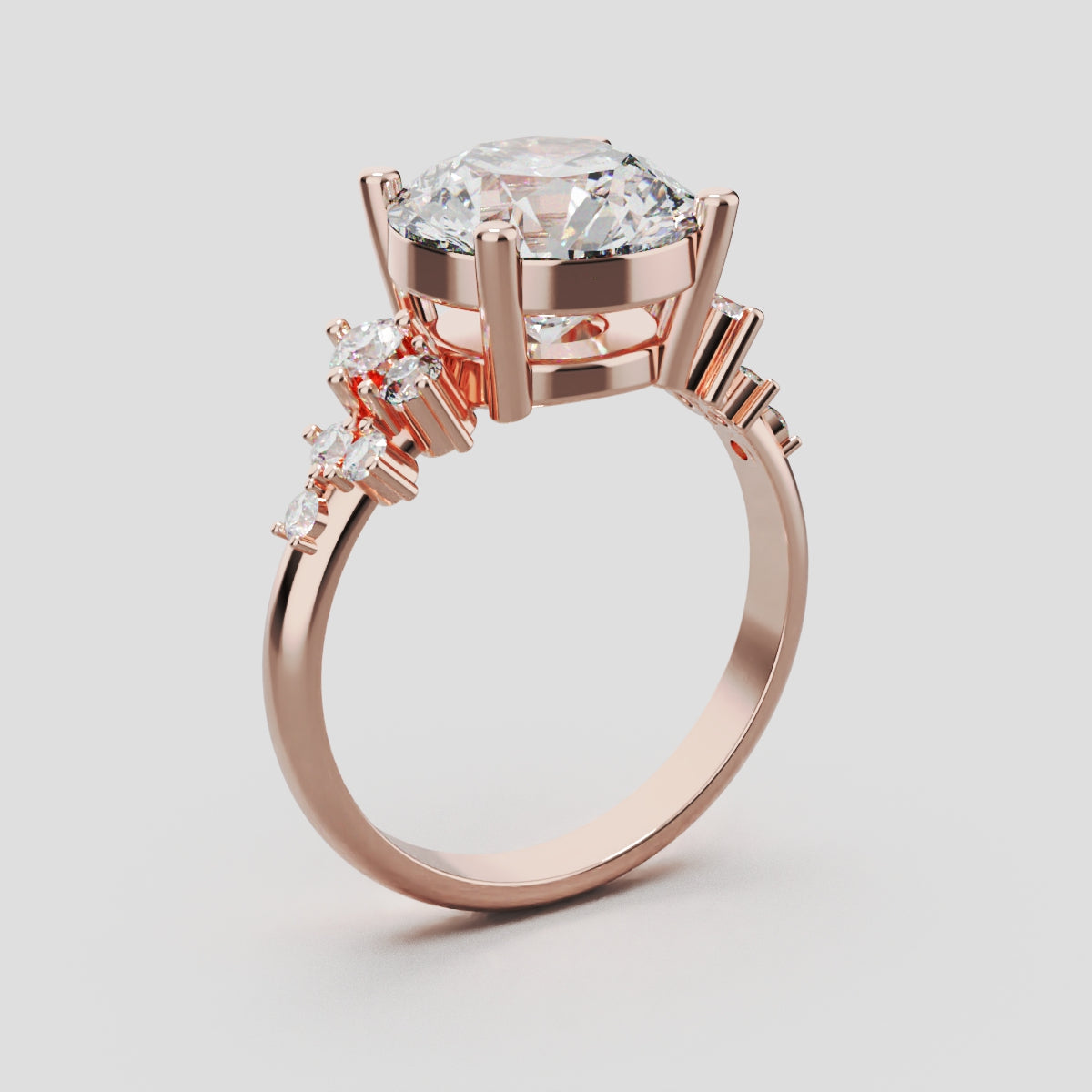 Grappolo, 3ct round lab grown diamond engagement ring, Cluster, 18K rose gold - ne
