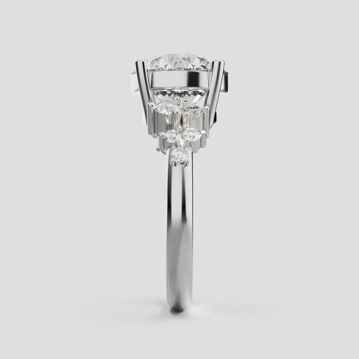 Grappolo, 3ct round lab grown diamond engagement ring, Cluster, 18K white gold - side view