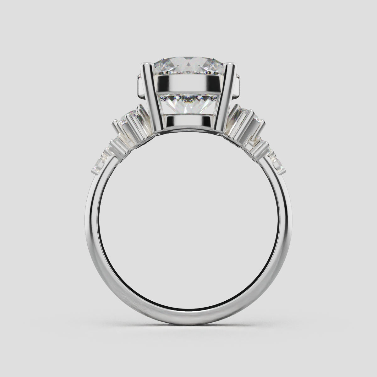 Grappolo, 3ct round lab grown diamond engagement ring, Cluster, 18K white gold - through finger