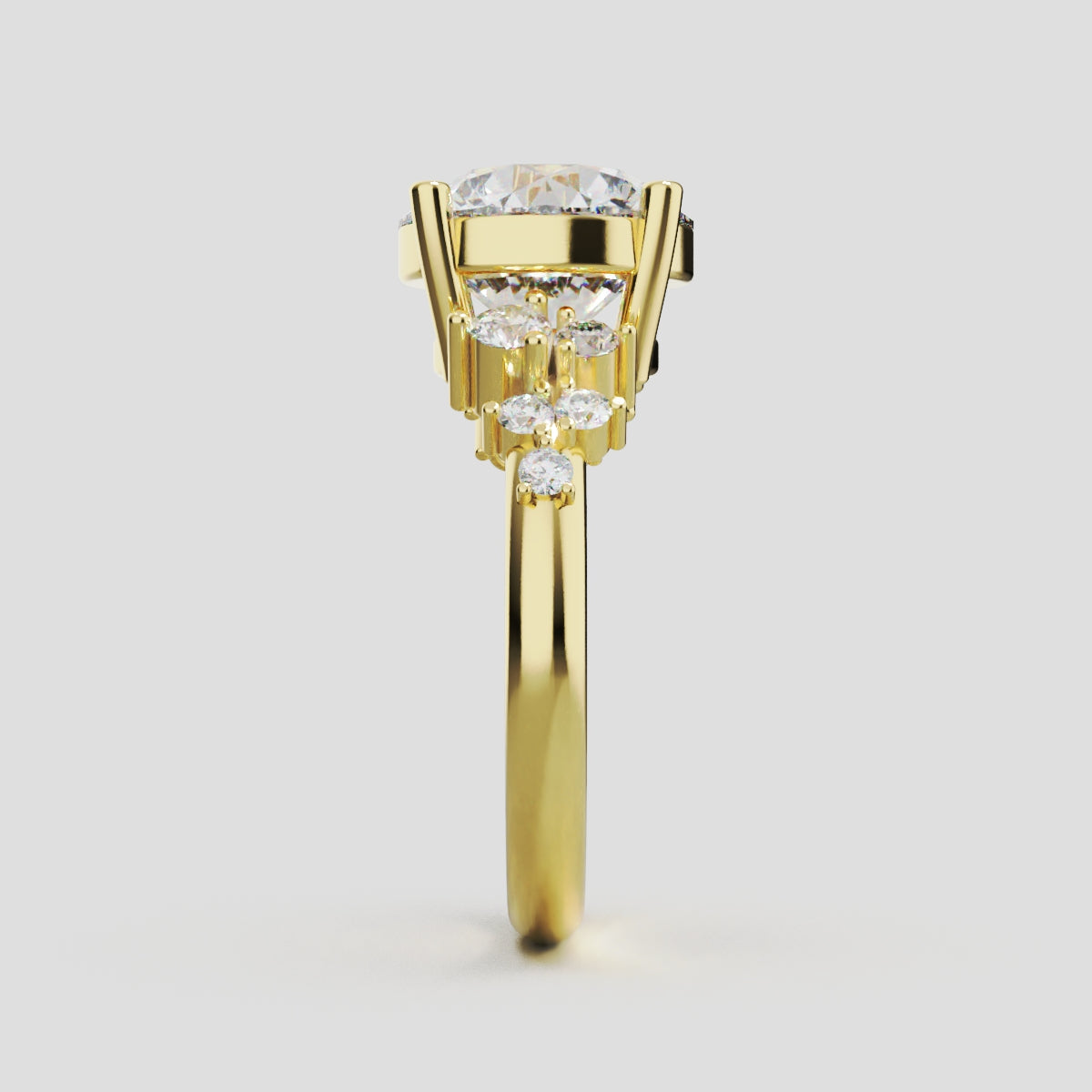 Grappolo, 3ct round lab grown diamond engagement ring, Cluster, 18K yellow gold - side view