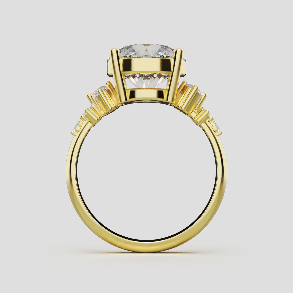 Grappolo, 3ct round lab grown diamond engagement ring, Cluster, 18K yellow gold - through finger