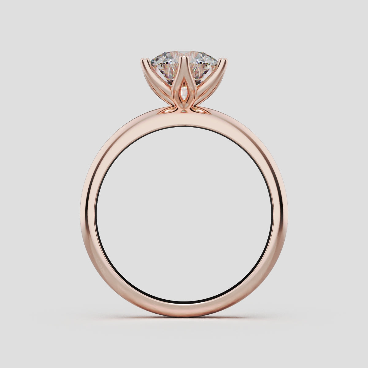 Bocciolo, 1.5ct round lab grown diamond engagement ring, Petal Invisible, 18K rose gold - through finger