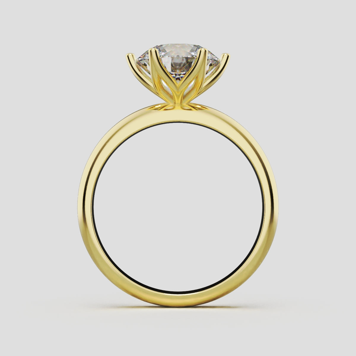 Bocciolo, 2ct round lab grown diamond engagement ring, Petal Invisible, 18K yellow gold - through finger
