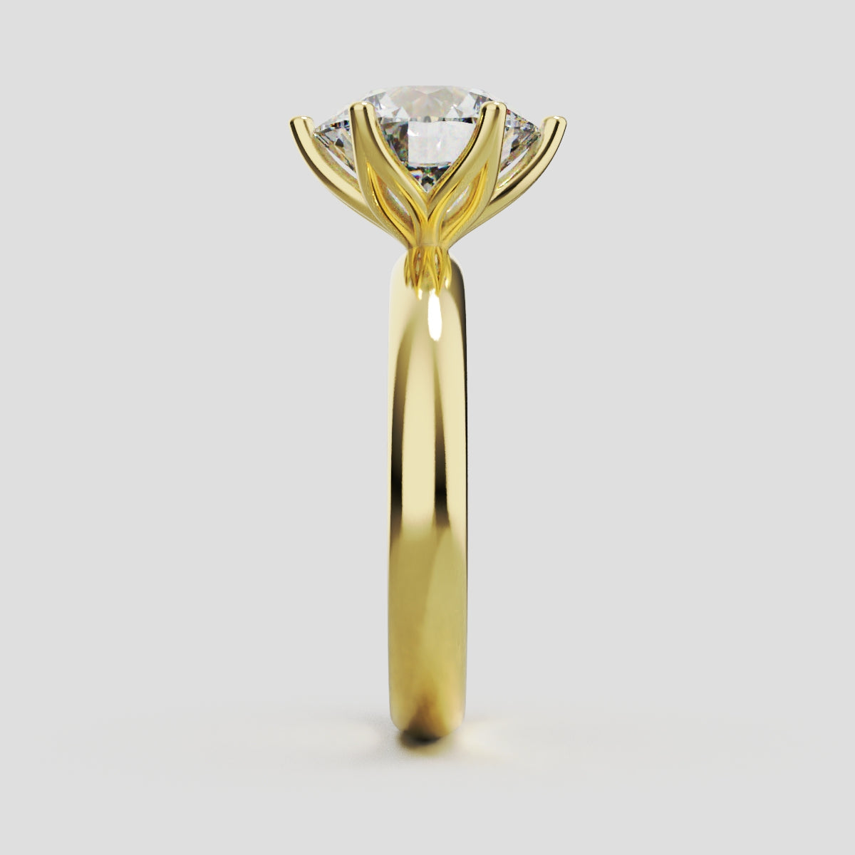 Bocciolo, 3ct round lab grown diamond engagement ring, Petal Invisible, 18K yellow gold - side view