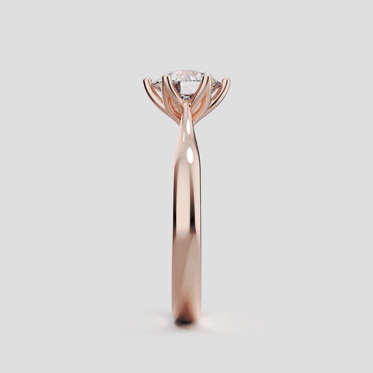 Germoglio, 1ct round lab grown diamond engagement ring, Hidden Petal Set, Fixed Width, 18K rose gold - side view