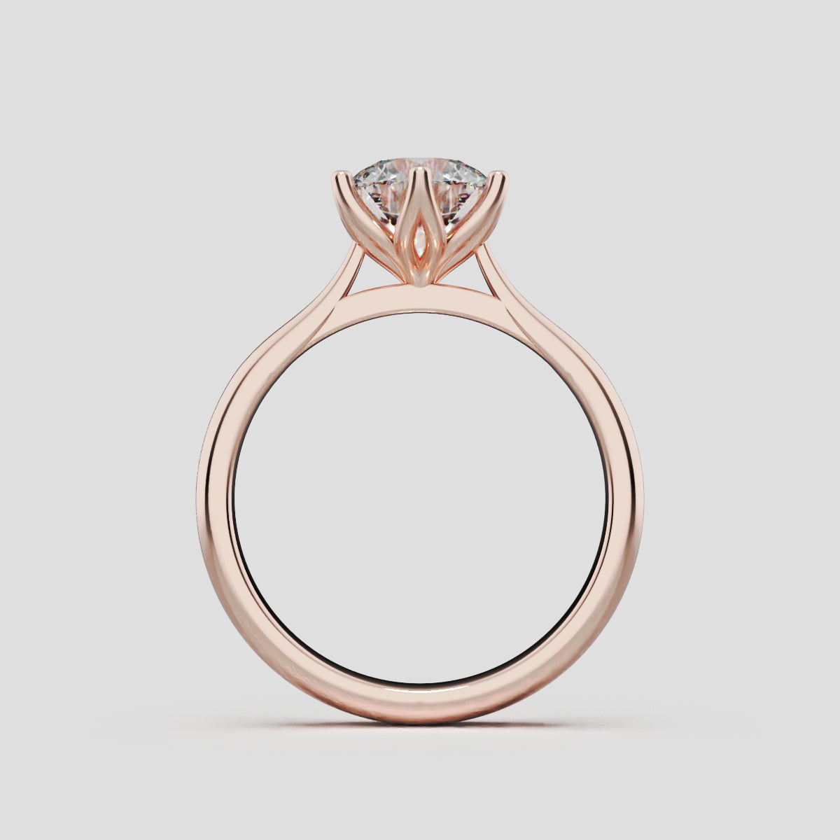 Germoglio, 1ct round lab grown diamond engagement ring, Hidden Petal Set, Fixed Width, 18K rose gold - through finger