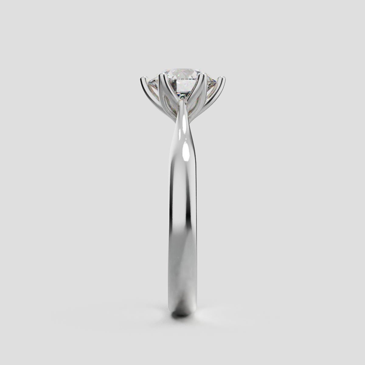 Germoglio, 1ct round lab grown diamond engagement ring, Hidden Petal Set, Fixed Width, 18K white gold - side view