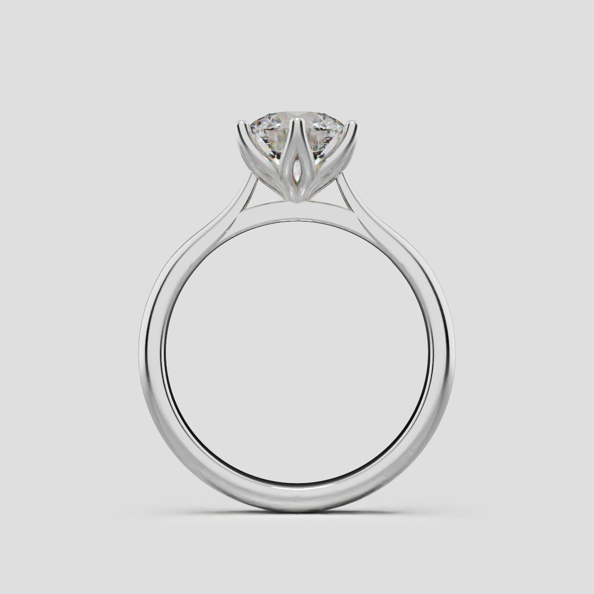 Germoglio, 1ct round lab grown diamond engagement ring, Hidden Petal Set, Fixed Width, 18K white gold - through finger