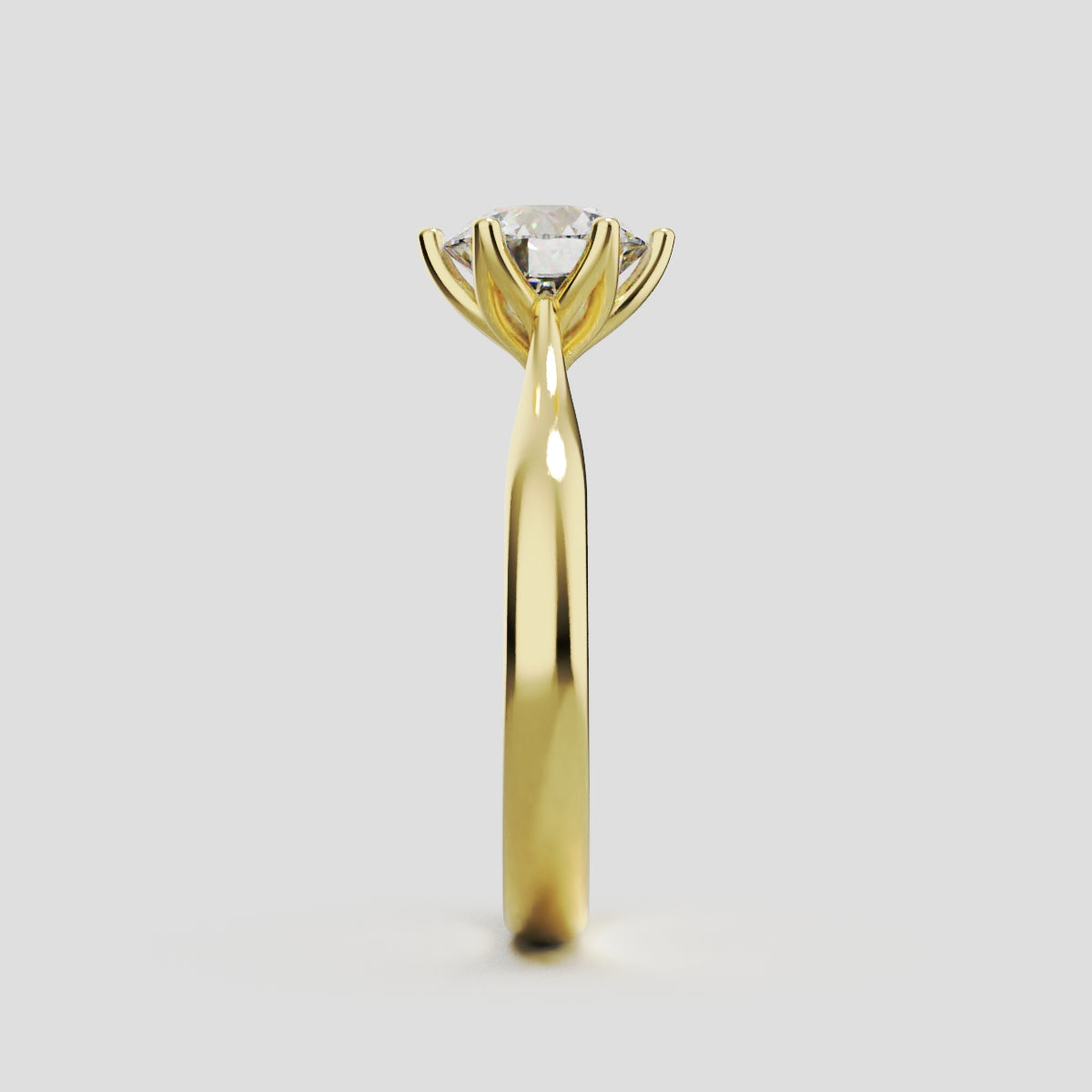 Germoglio, 1ct round lab grown diamond engagement ring, Hidden Petal Set, Fixed Width, 18K yellow gold - side view