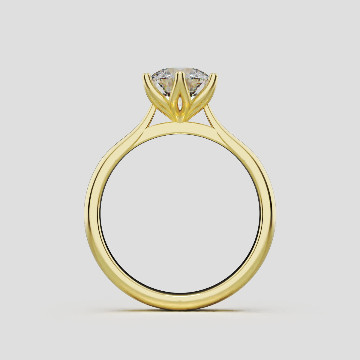 Germoglio, 1ct round lab grown diamond engagement ring, Hidden Petal Set, Fixed Width, 18K yellow gold - through finger
