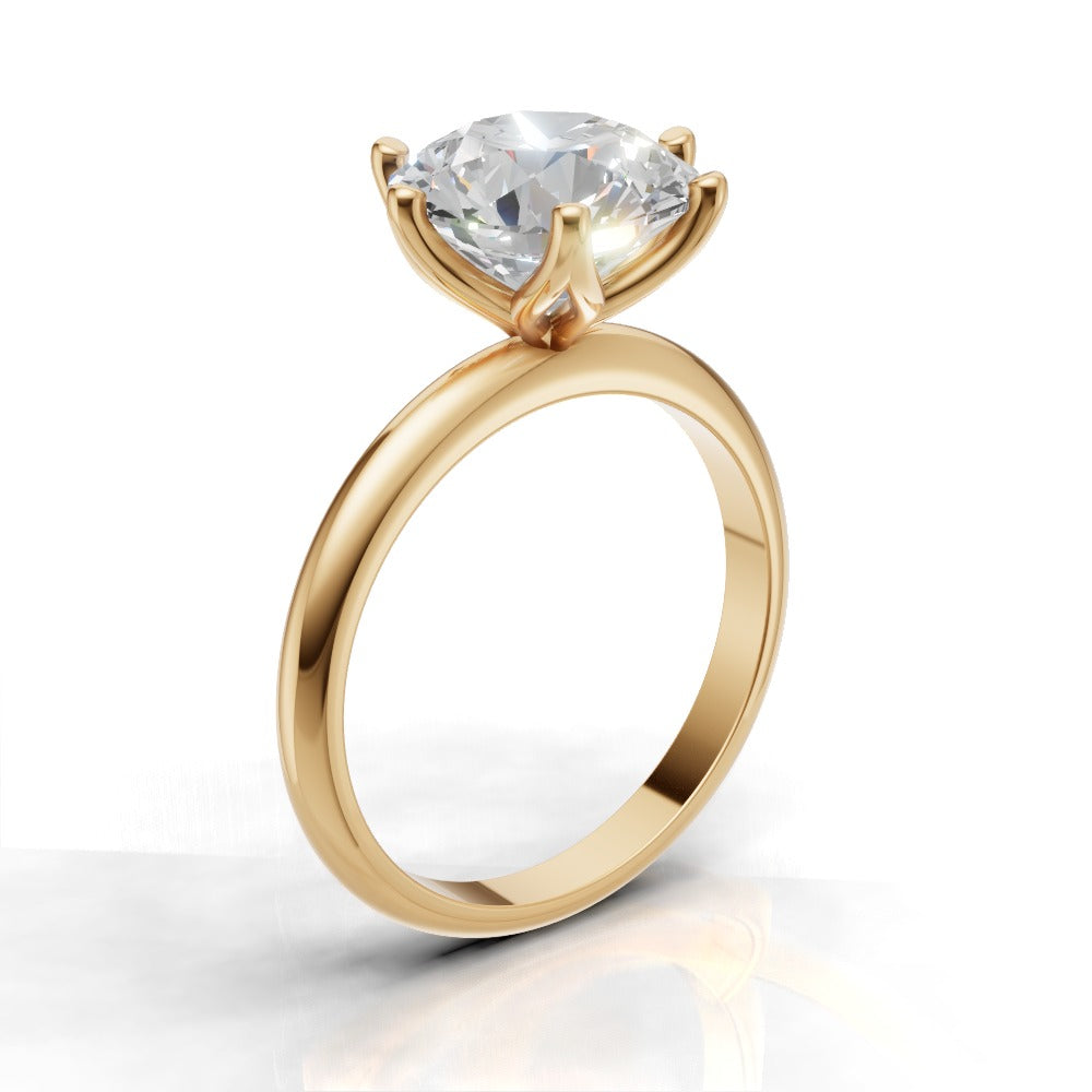 Germoglio, 3ct round lab grown diamond engagement ring, Hidden Petal Set, Fixed Width, 18K yellow gold - ne