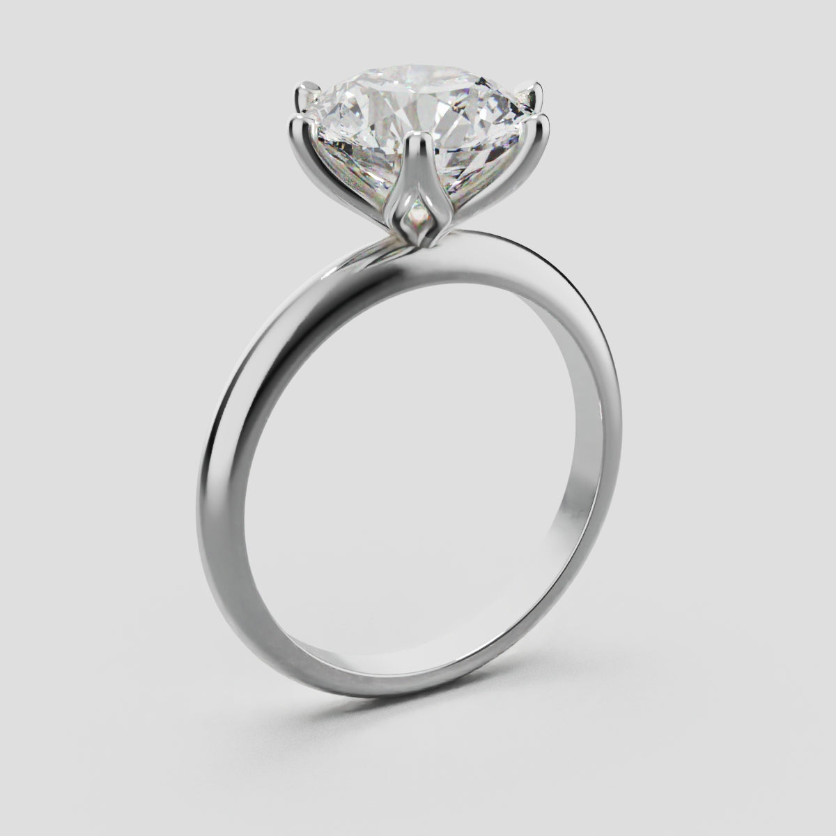 Germoglio, 3ct round lab grown diamond engagement ring, Hidden Petal Set, Fixed Width, 18K white gold - ne