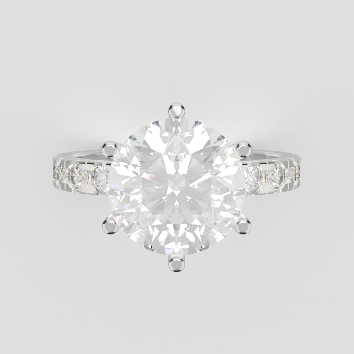 Via Lattea, 3ct round lab grown diamond engagement ring, 2.3mm Pave, 6 Prongs, 18K white gold - front view