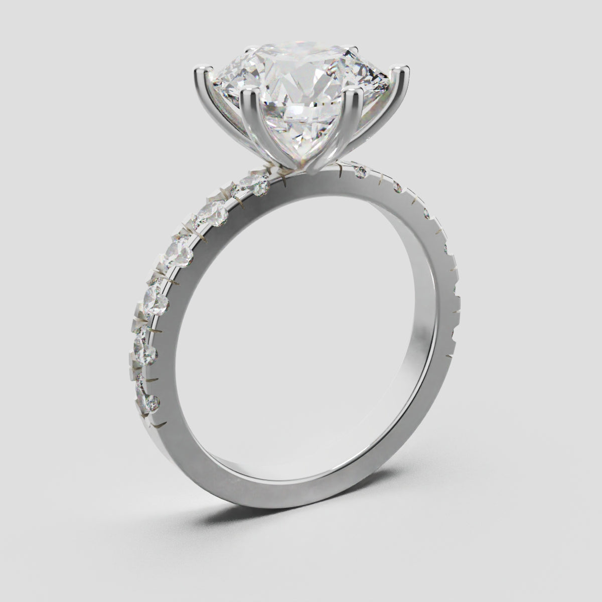 Via Lattea, 3ct round lab grown diamond engagement ring, 2.3mm Pave, 6 Prongs, 18K white gold - ne