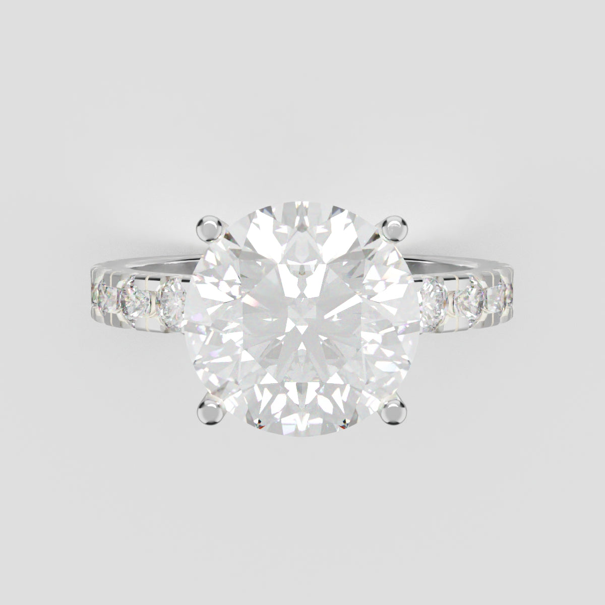 Eclissi, 3ct round lab grown diamond engagement ring, 2.3mm Pave, Hidden Halo, 18K white gold - front view