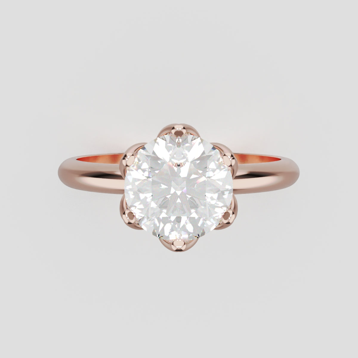 Fiorita, 1.5ct round lab grown diamond engagement ring, Petal Visible, 18K rose gold - front view