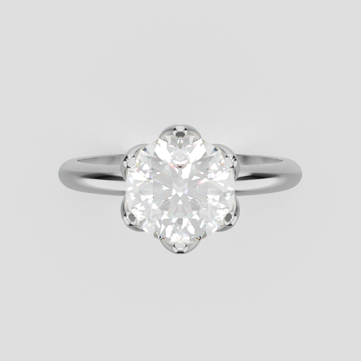 Fiorita, 1.5ct round lab grown diamond engagement ring, Petal Visible, 18K white gold - front view