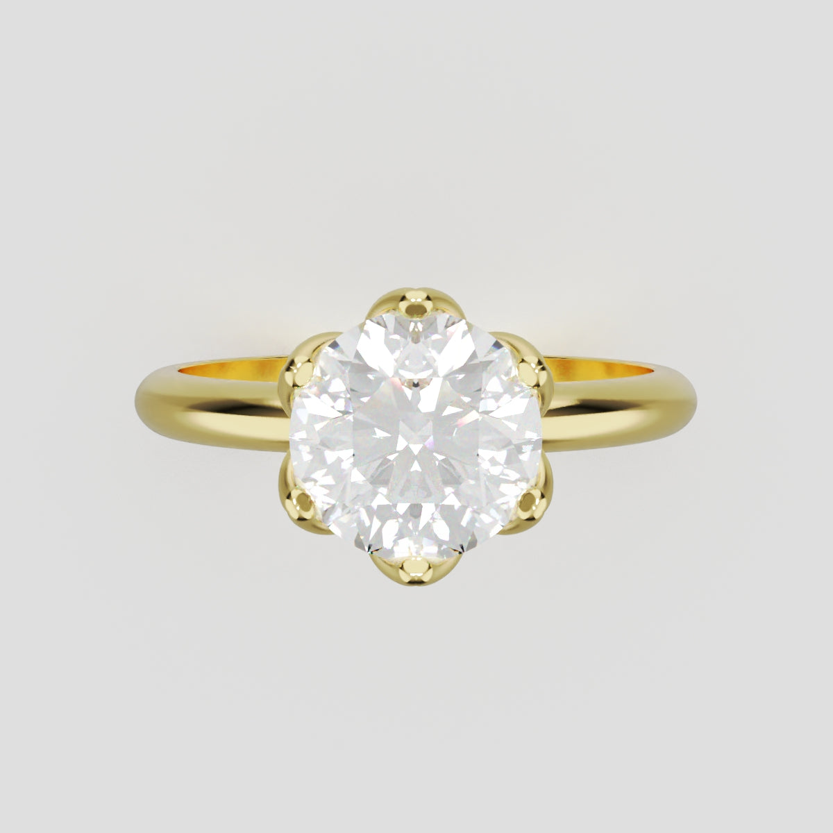Fiorita, 1.5ct round lab grown diamond engagement ring, Petal Visible, 18K yellow gold - front view