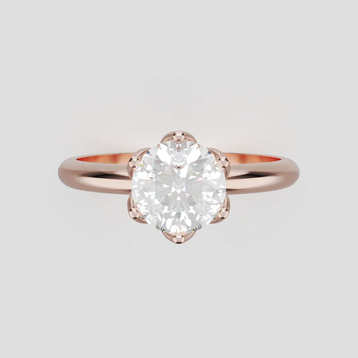 Fiorita, 1ct round lab grown diamond engagement ring, Petal Visible, 18K rose gold - front view