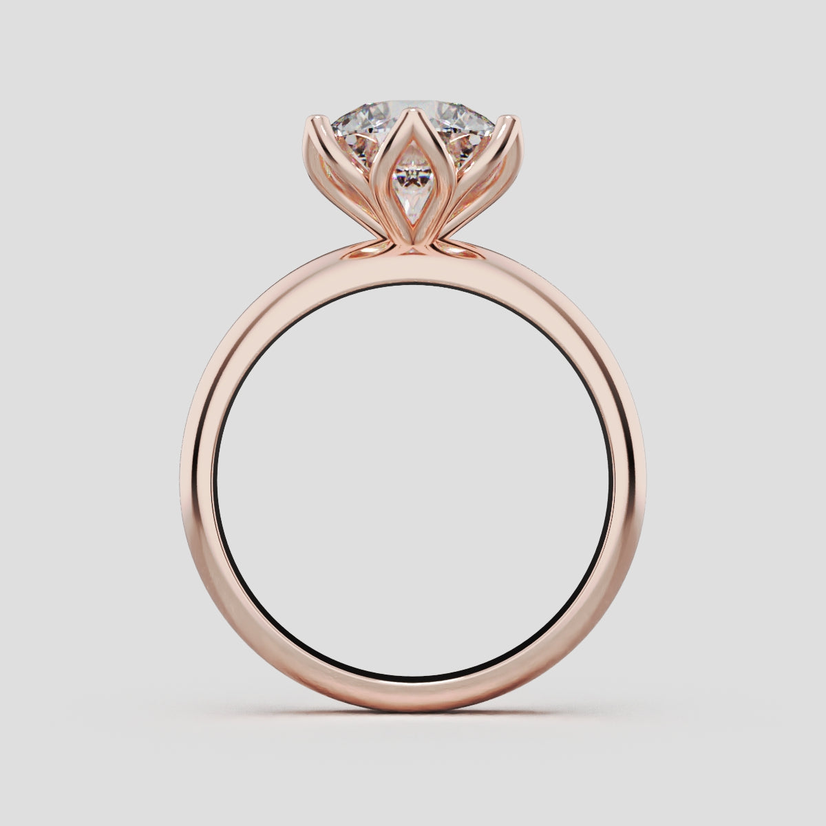 Fiorita, 2ct round lab grown diamond engagement ring, Petal Visible, 18K rose gold - through finger