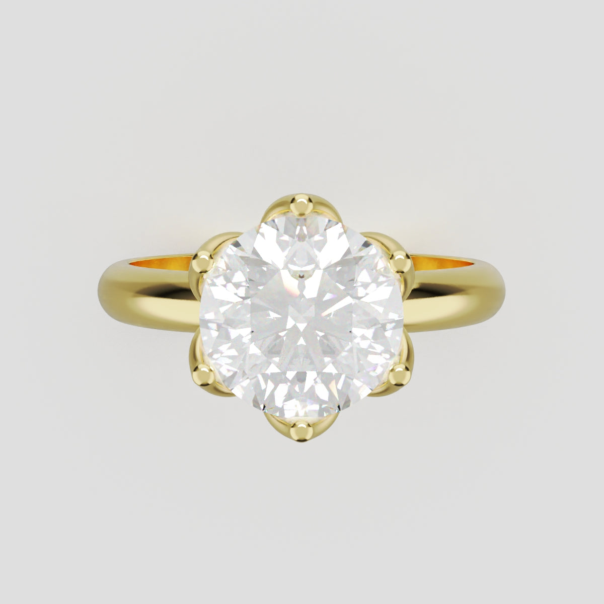 Fiorita, 2ct round lab grown diamond engagement ring, Petal Visible, 18K yellow gold - front view