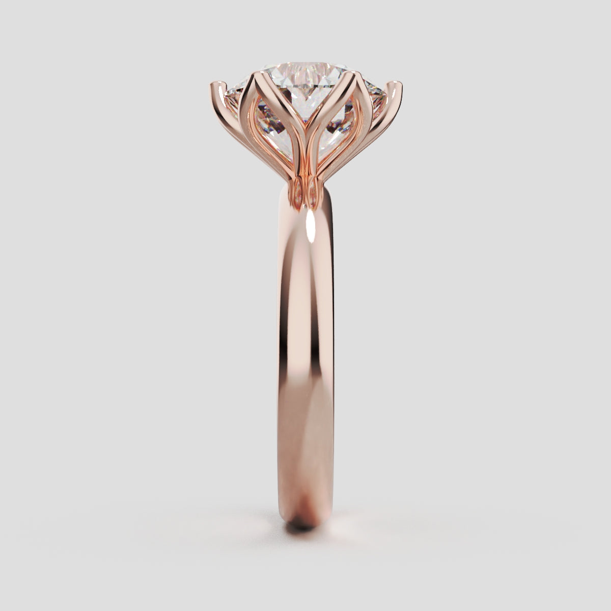 Fiorita, 3ct round lab grown diamond engagement ring, Petal Visible, 18K rose gold - side view