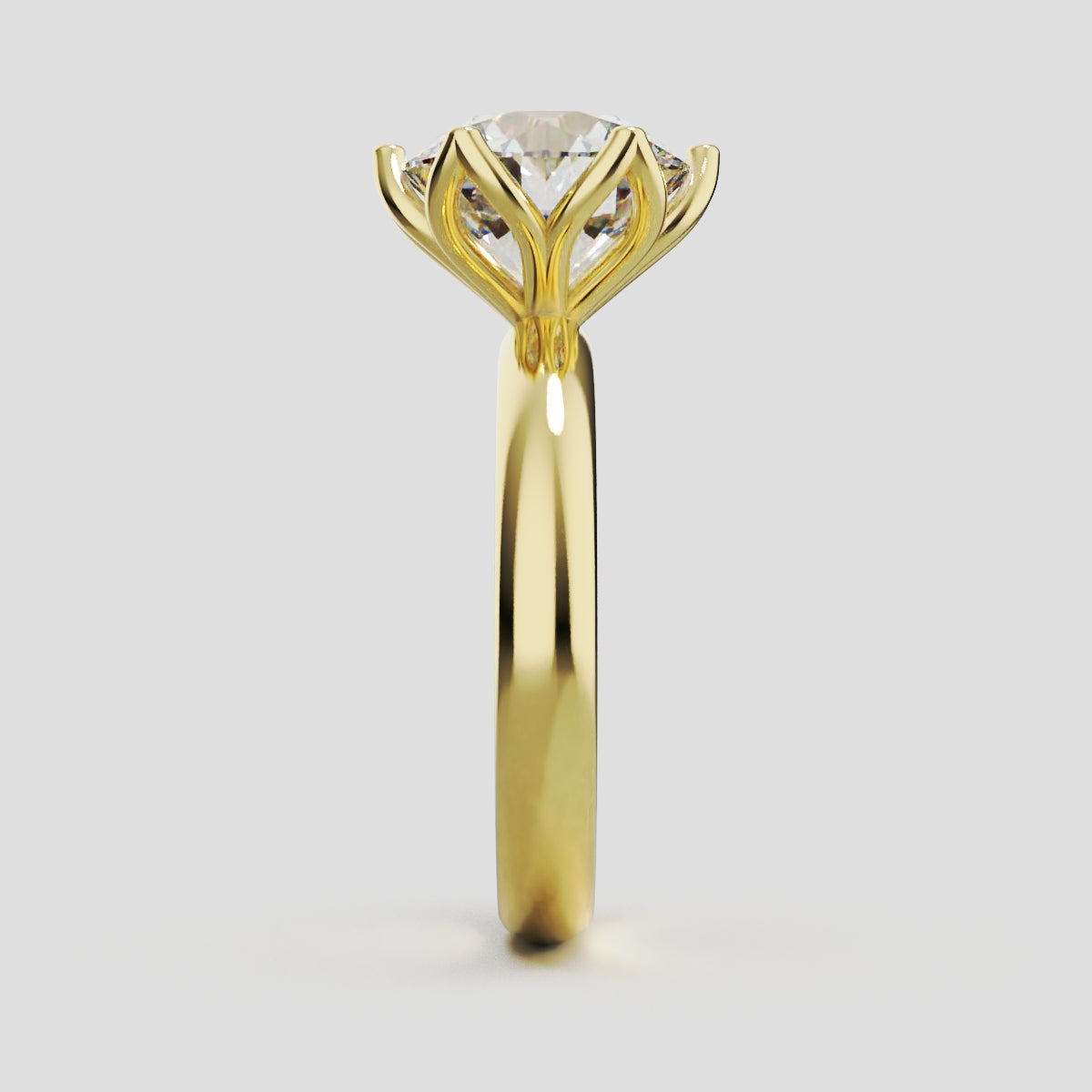 Fiorita, 3ct round lab grown diamond engagement ring, Petal Visible, 18K yellow gold - side view