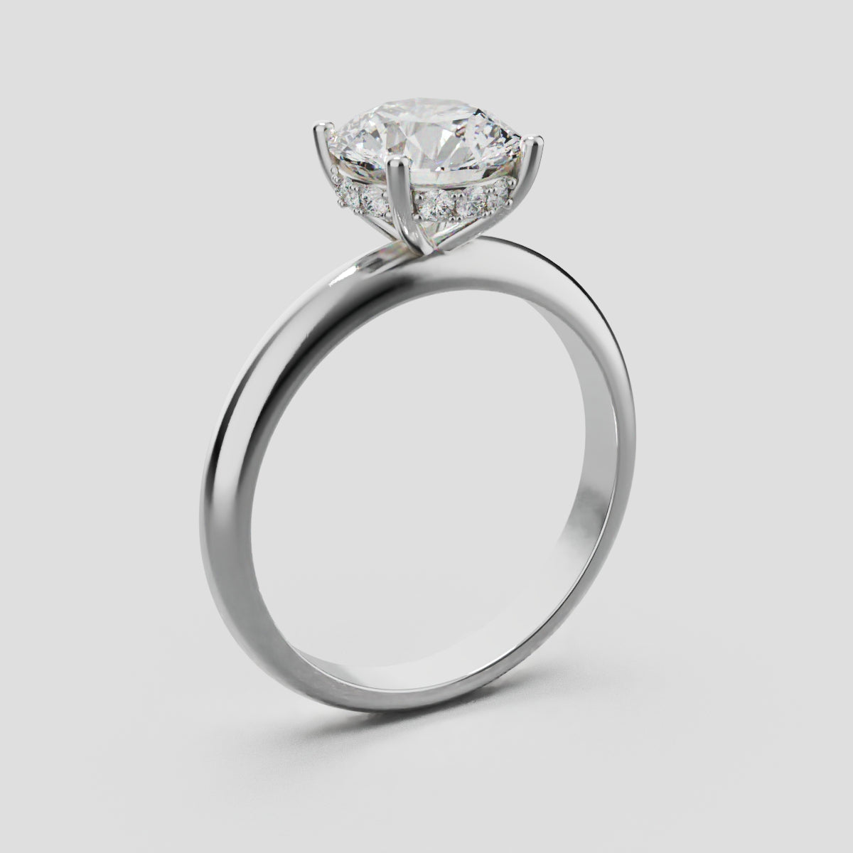 Segreto, 1.5ct round lab grown diamond engagement ring, Plain Sides, Hidden Halo, 4 Prongs, 18K white gold - ne