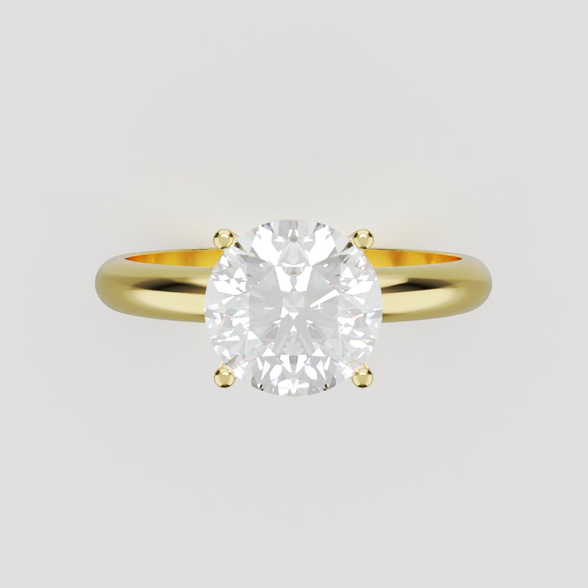 Segreto, 1.5ct round lab grown diamond engagement ring, Plain Sides, Hidden Halo, 4 Prongs, 18K yellow gold - front view
