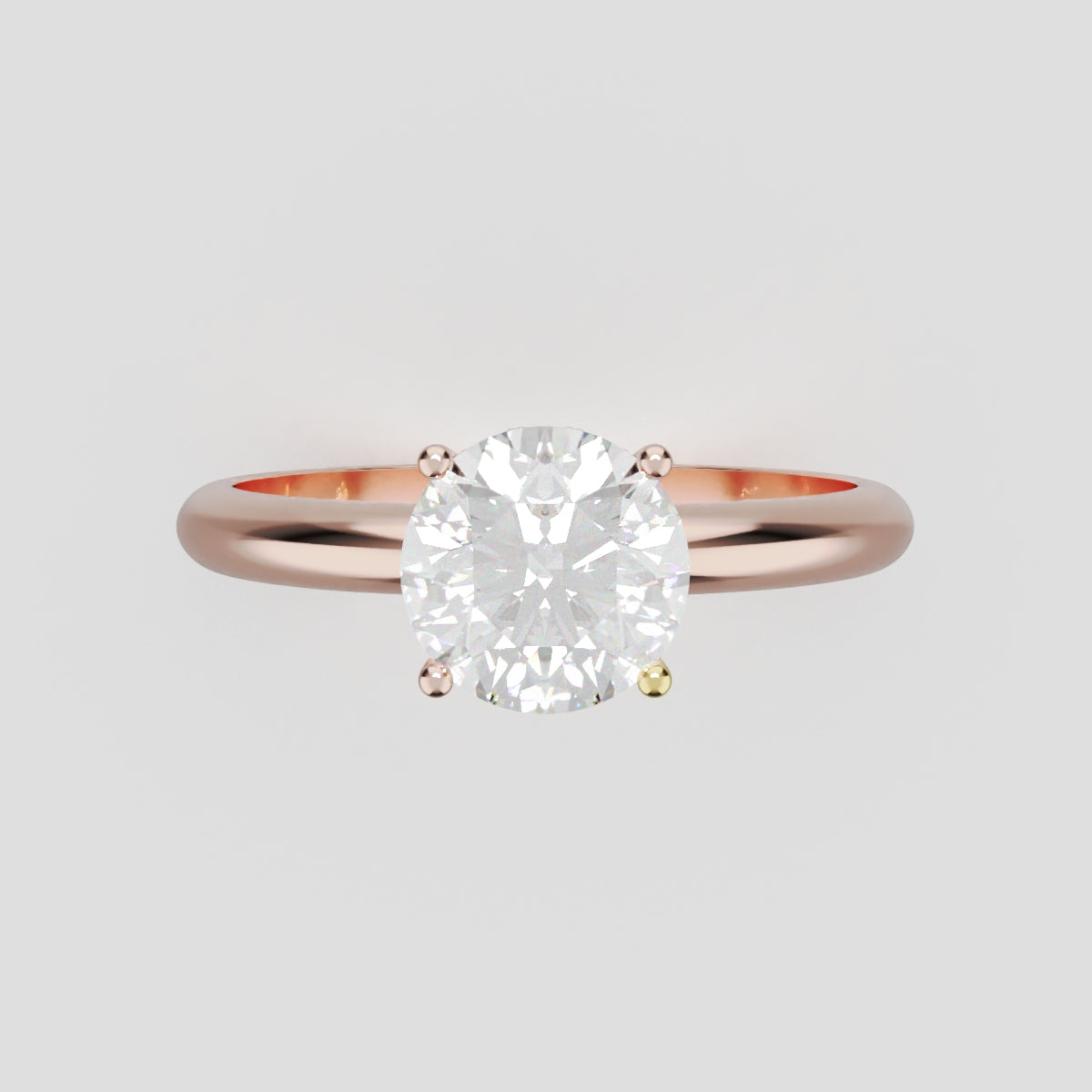 Segreto, 1ct round lab grown diamond engagement ring, Plain Sides, Hidden Halo, 4 Prongs, 18K rose gold - front view