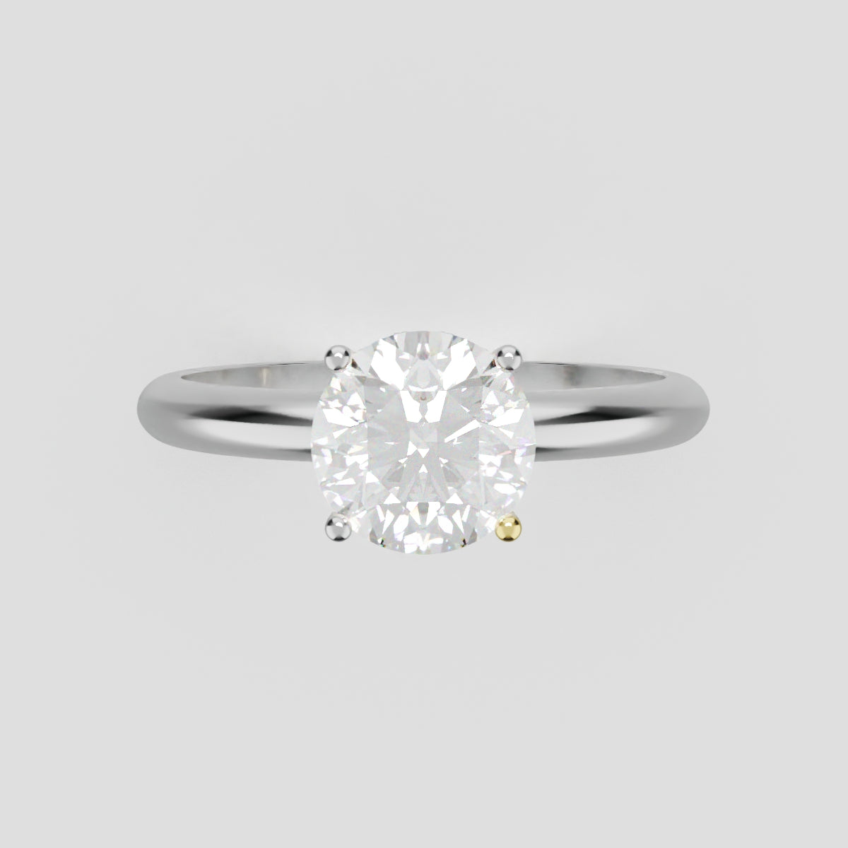 Segreto, 1ct round lab grown diamond engagement ring, Plain Sides, Hidden Halo, 4 Prongs, 18K white gold - front view