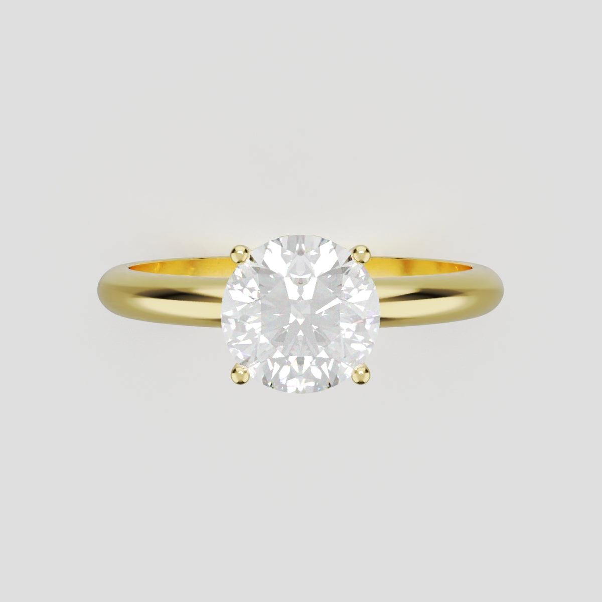 Segreto, 1ct round lab grown diamond engagement ring, Plain Sides, Hidden Halo, 4 Prongs, 18K yellow gold - front view
