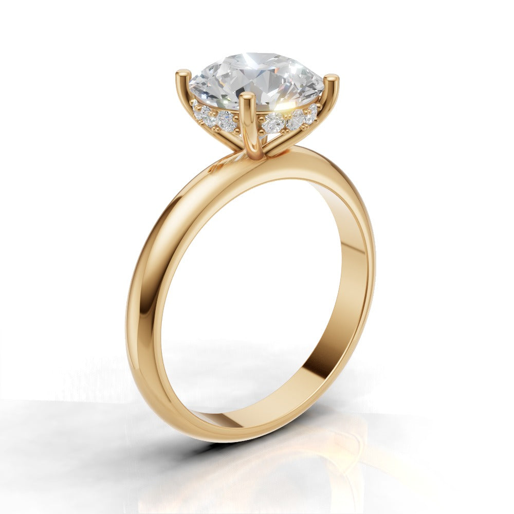 Segreto, 2ct round lab grown diamond engagement ring, Plain Sides, Hidden Halo, 4 Prongs, 18K yellow gold - ne