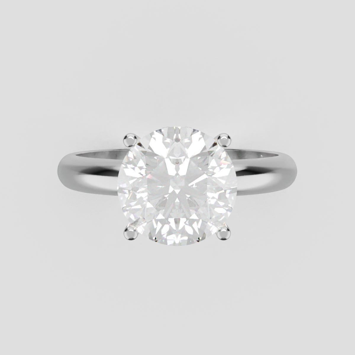 Segreto, 2ct round lab grown diamond engagement ring, Plain Sides, Hidden Halo, 4 Prongs, 18K white gold - front view