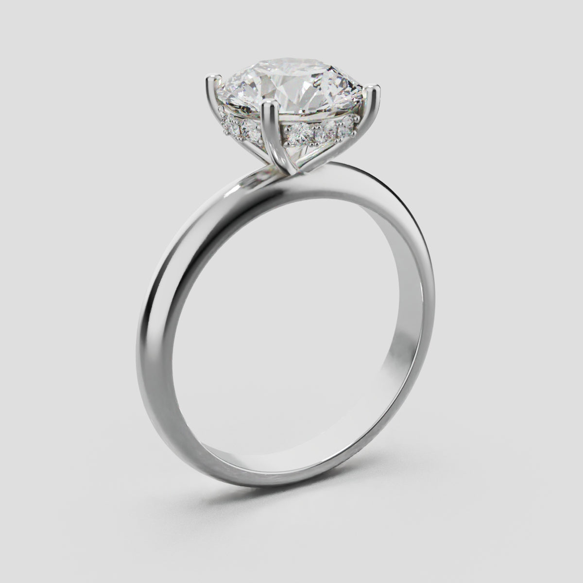 Segreto, 2ct round lab grown diamond engagement ring, Plain Sides, Hidden Halo, 4 Prongs, 18K white gold - ne