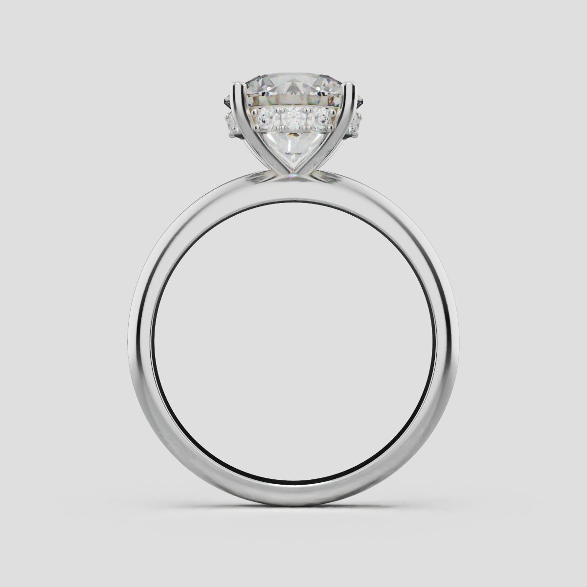 Segreto, 2ct round lab grown diamond engagement ring, Plain Sides, Hidden Halo, 4 Prongs, 18K white gold - through finger