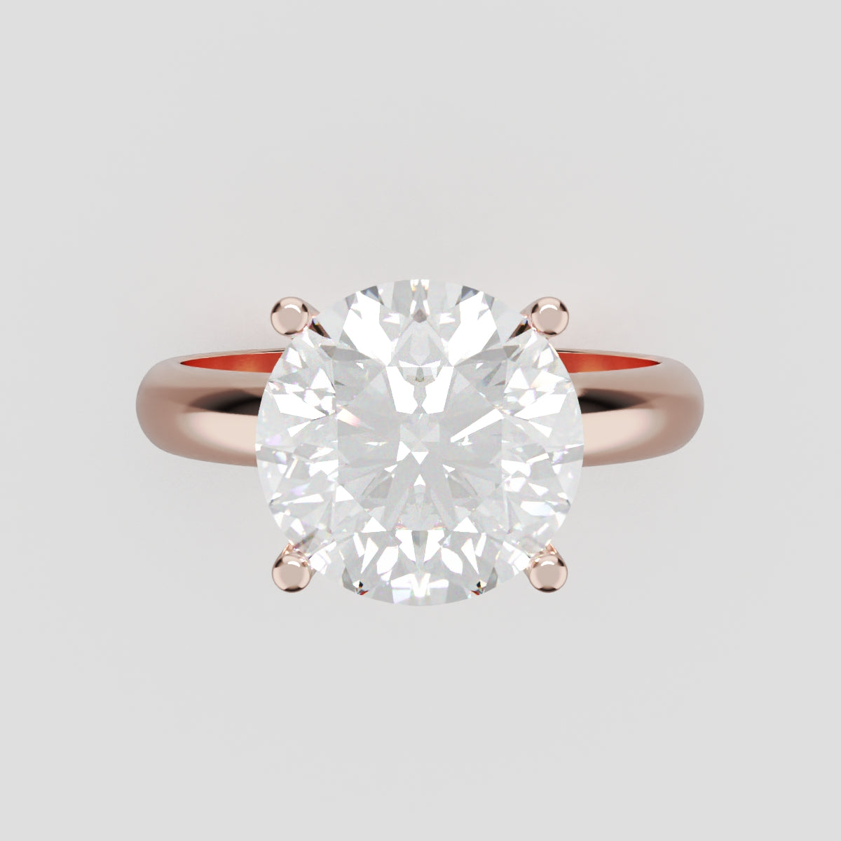 Segreto, 3ct round lab grown diamond engagement ring, Plain Sides, Hidden Halo, 4 Prongs, 18K rose gold - front view